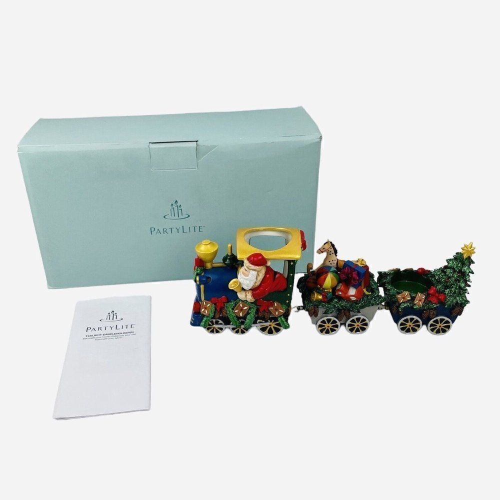 RETIRED PartyLite Santa Train Tealight Holder P9793 Original Box 3 Pc Christmas